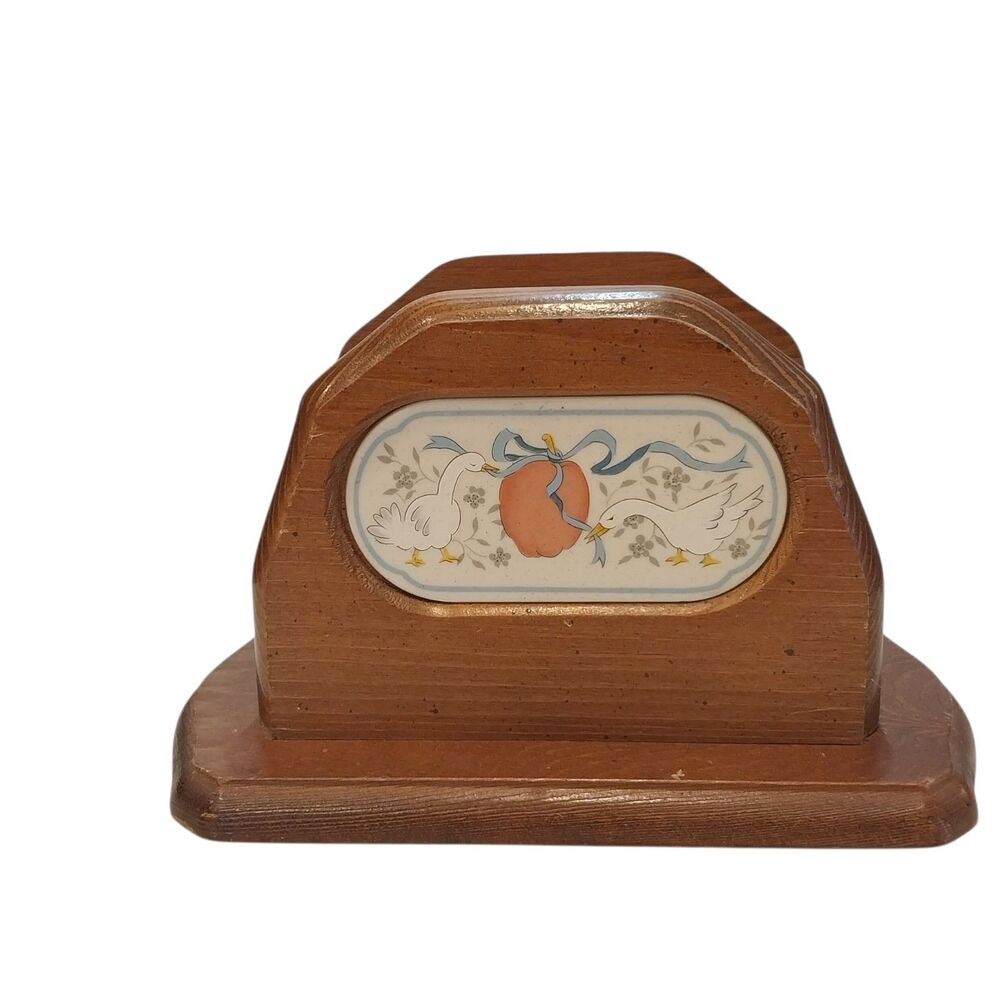 Vintage International Marmalade Geese Duck Apple Wooden Napkin Holder 1980's